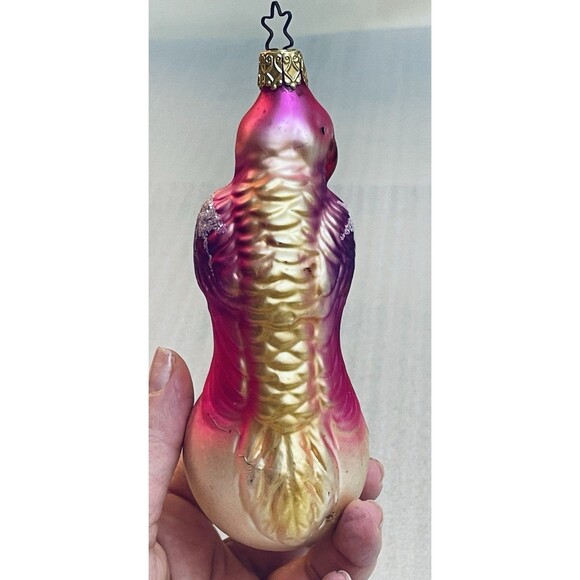 Vintage German Blown Glass Pink Parrot Bird on Ball Ornament ~5.5" - Picture 5 of 10